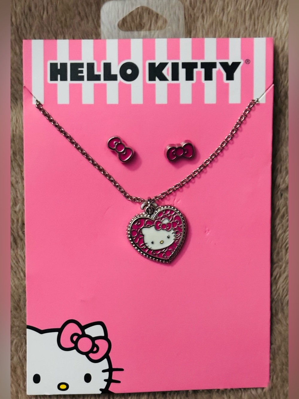 Hello Kitty Set of Bow Earrings & Matching Necklace